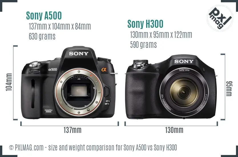 Sony A500 vs Sony H300 size comparison