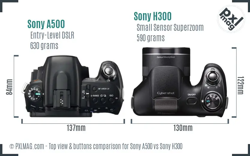 Sony A500 vs Sony H300 top view buttons comparison