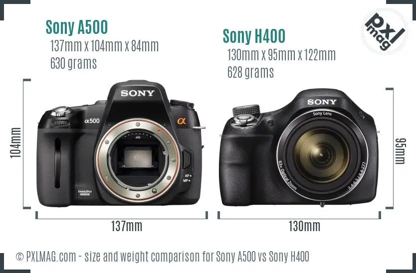 Sony A500 vs Sony H400 size comparison
