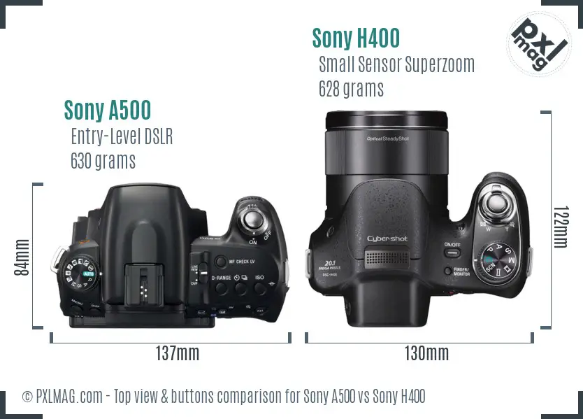Sony A500 vs Sony H400 top view buttons comparison
