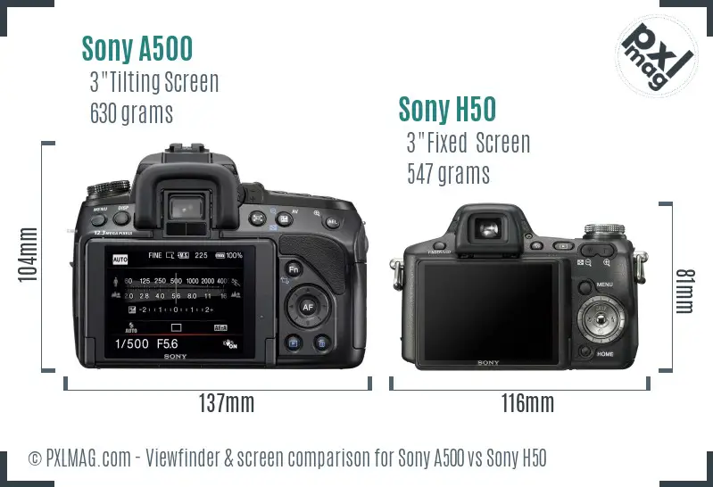 Sony A500 vs Sony H50 Screen and Viewfinder comparison