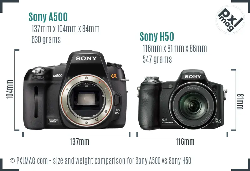 Sony A500 vs Sony H50 size comparison