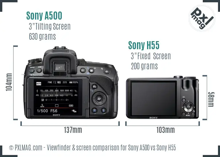 Sony A500 vs Sony H55 Screen and Viewfinder comparison
