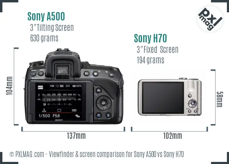 Sony A500 vs Sony H70 Screen and Viewfinder comparison