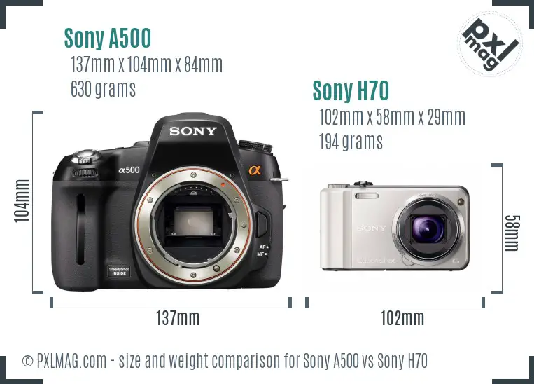 Sony A500 vs Sony H70 size comparison