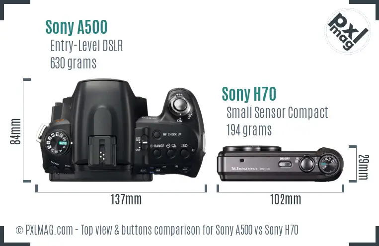 Sony A500 vs Sony H70 top view buttons comparison