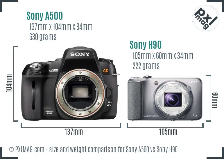 Sony A500 vs Sony H90 size comparison