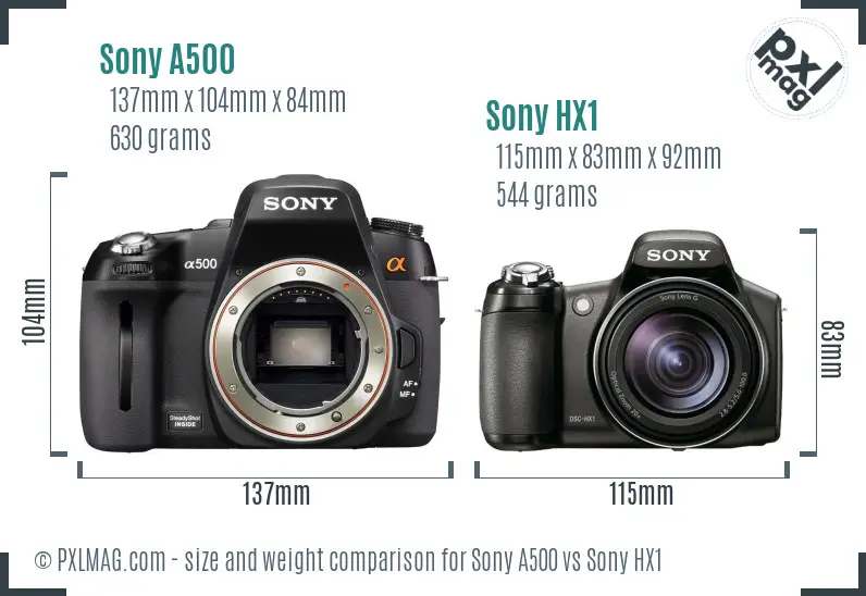 Sony A500 vs Sony HX1 size comparison