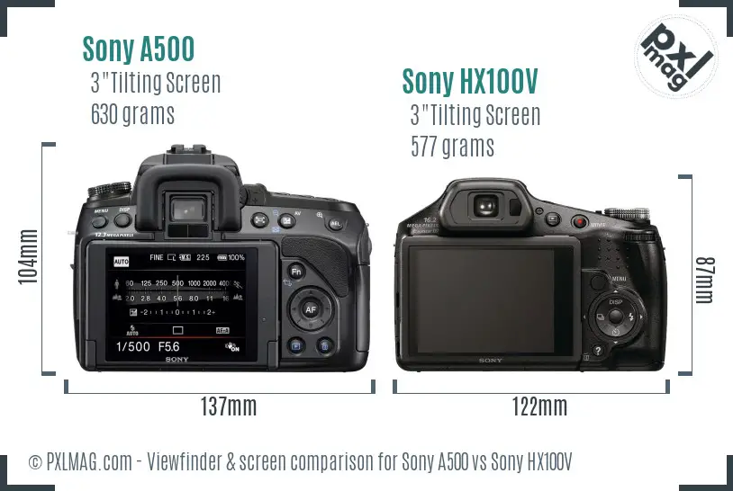 Sony A500 vs Sony HX100V Screen and Viewfinder comparison