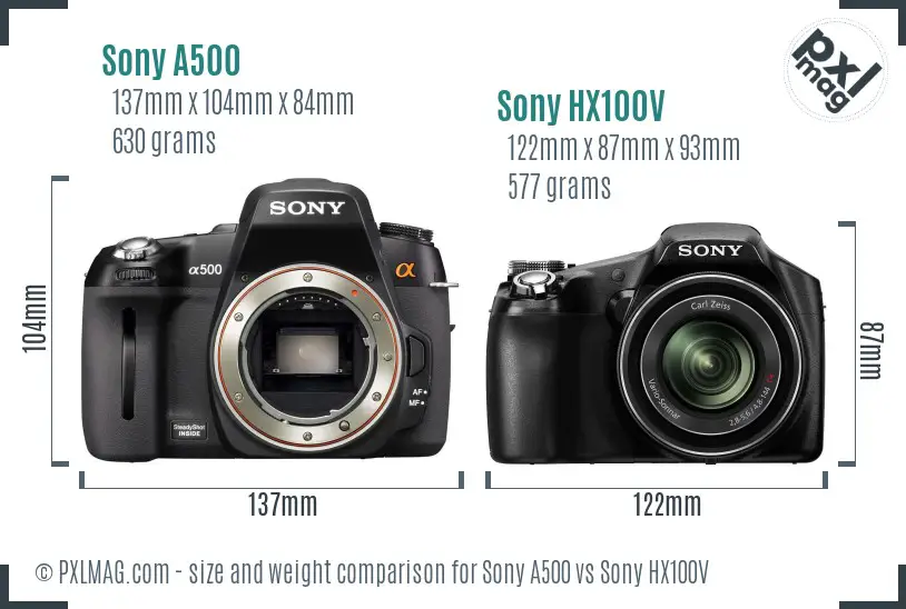 Sony A500 vs Sony HX100V size comparison