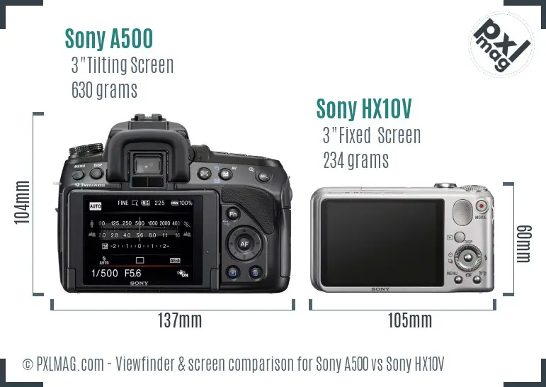 Sony A500 vs Sony HX10V Screen and Viewfinder comparison