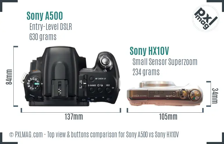 Sony A500 vs Sony HX10V top view buttons comparison