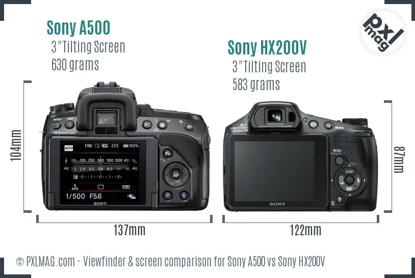 Sony A500 vs Sony HX200V Screen and Viewfinder comparison