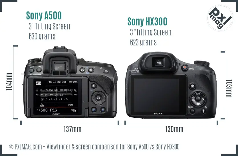 Sony A500 vs Sony HX300 Screen and Viewfinder comparison