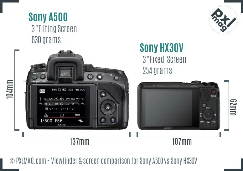 Sony A500 vs Sony HX30V Screen and Viewfinder comparison