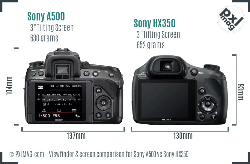 Sony A500 vs Sony HX350 Screen and Viewfinder comparison
