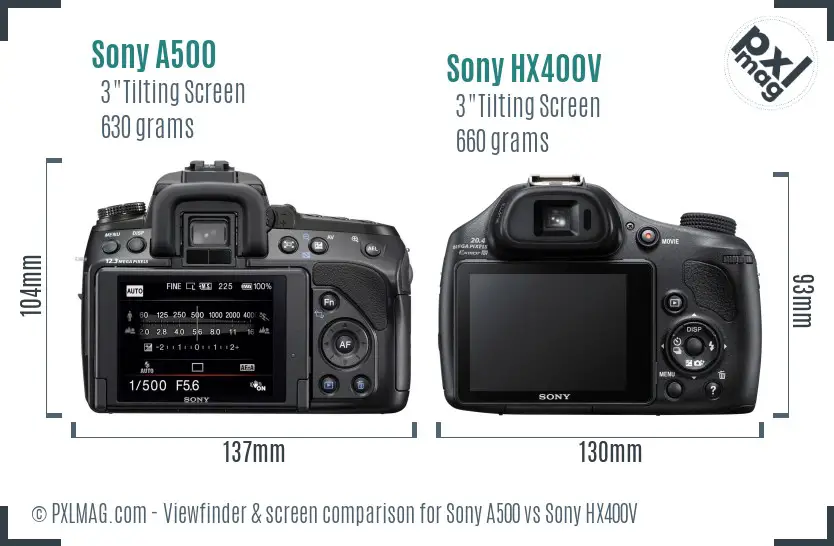 Sony A500 vs Sony HX400V Screen and Viewfinder comparison