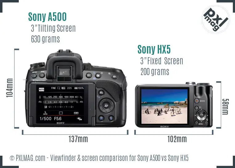 Sony A500 vs Sony HX5 Screen and Viewfinder comparison