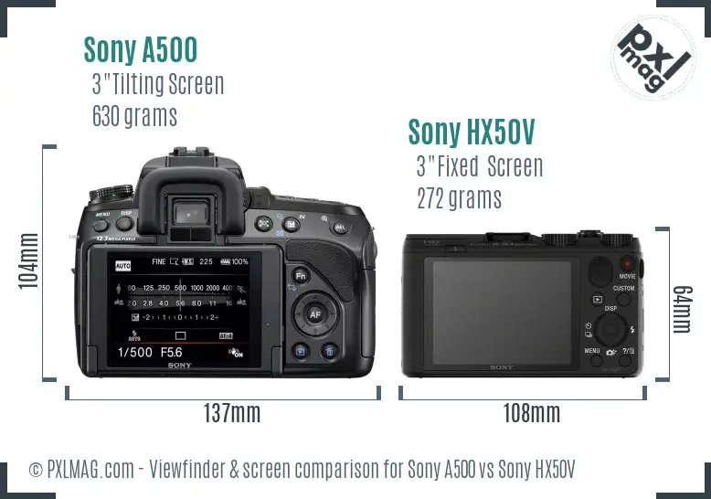 Sony A500 vs Sony HX50V Screen and Viewfinder comparison