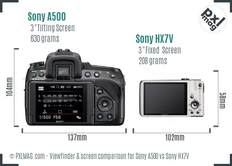 Sony A500 vs Sony HX7V Screen and Viewfinder comparison