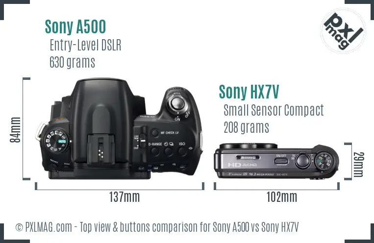 Sony A500 vs Sony HX7V top view buttons comparison