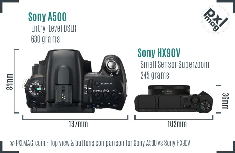 Sony A500 vs Sony HX90V top view buttons comparison