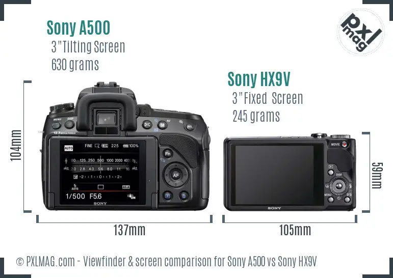 Sony A500 vs Sony HX9V Screen and Viewfinder comparison