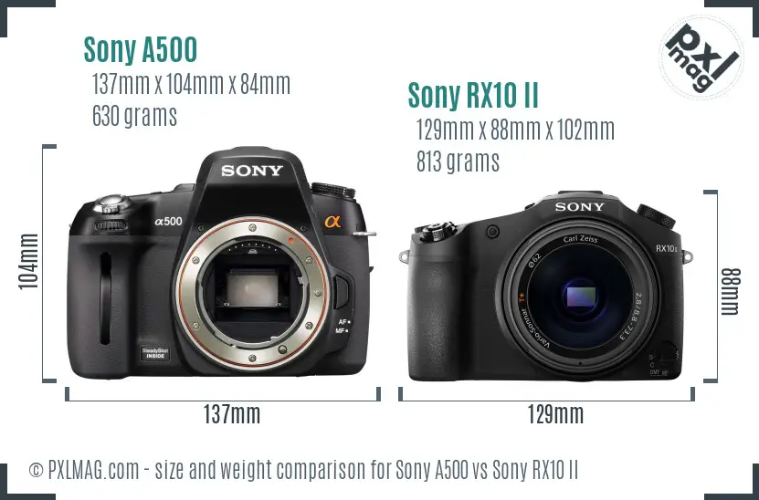 Sony A500 vs Sony RX10 II size comparison