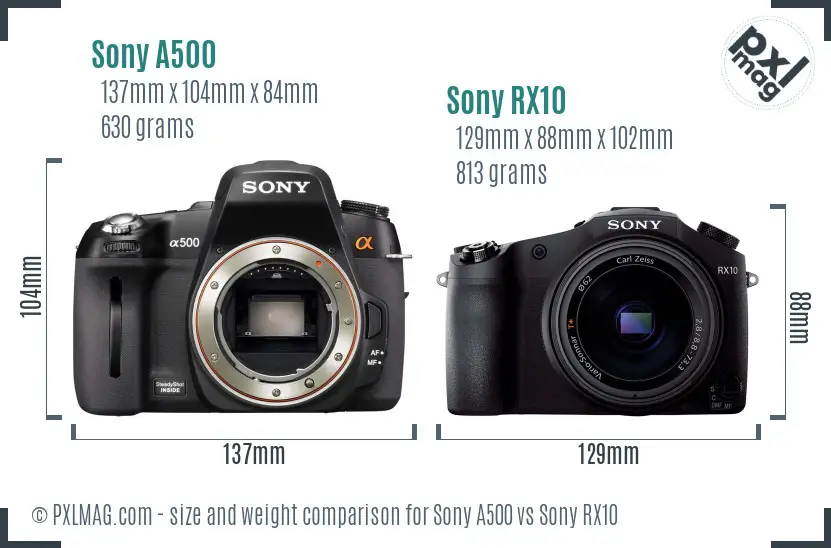 Sony A500 vs Sony RX10 size comparison