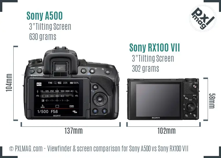 Sony A500 vs Sony RX100 VII Screen and Viewfinder comparison