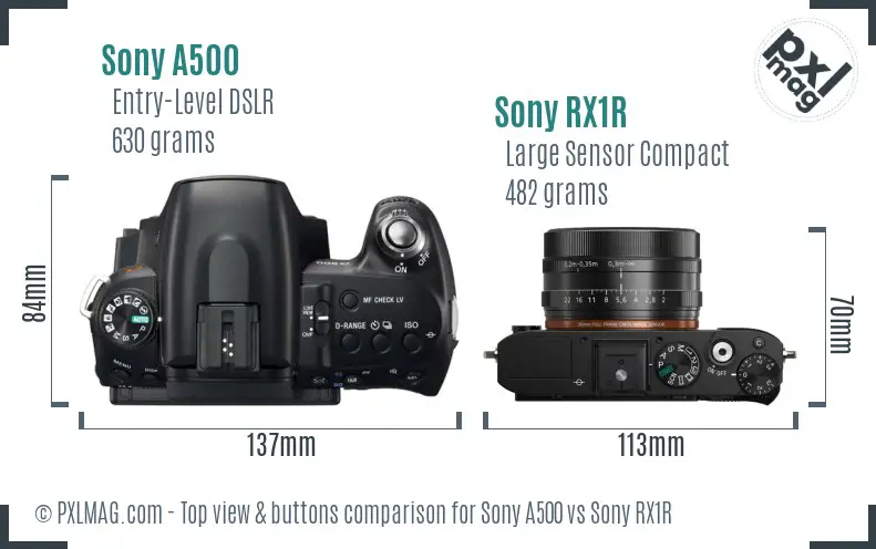 Sony A500 vs Sony RX1R top view buttons comparison