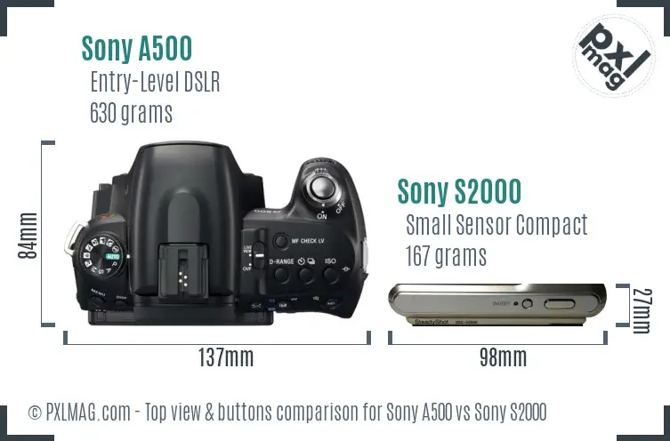 Sony A500 vs Sony S2000 top view buttons comparison