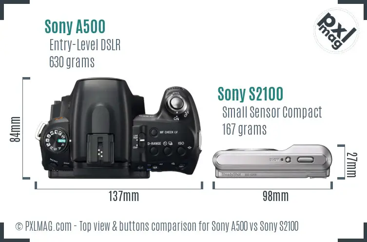 Sony A500 vs Sony S2100 top view buttons comparison