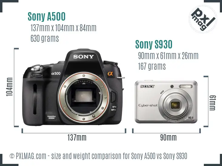 Sony A500 vs Sony S930 size comparison
