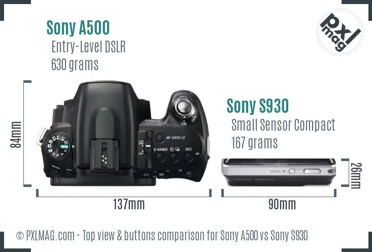 Sony A500 vs Sony S930 top view buttons comparison