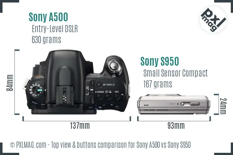 Sony A500 vs Sony S950 top view buttons comparison