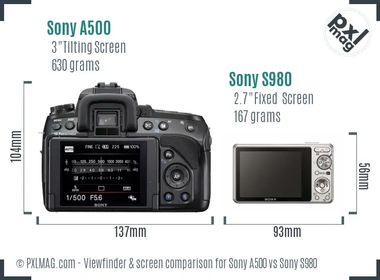 Sony A500 vs Sony S980 Screen and Viewfinder comparison
