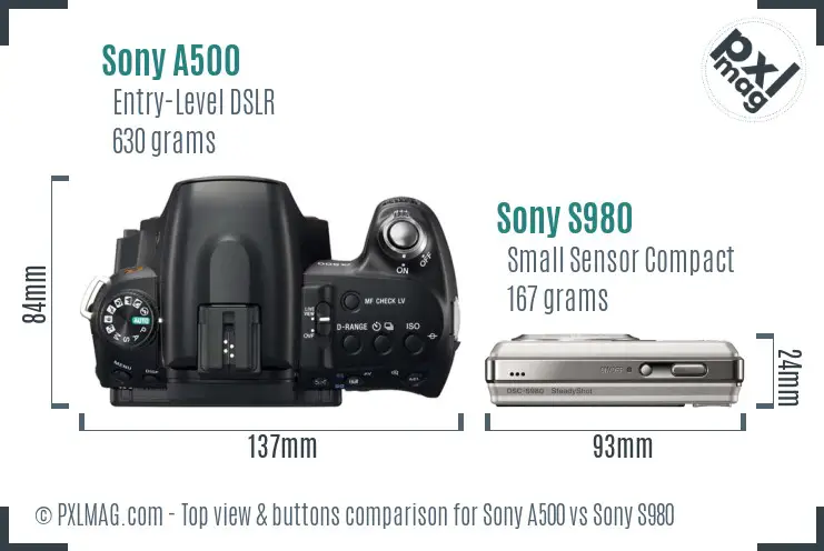 Sony A500 vs Sony S980 top view buttons comparison