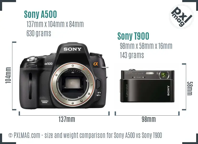 Sony A500 vs Sony T900 size comparison