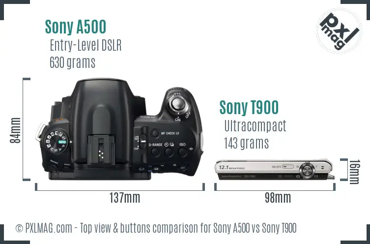 Sony A500 vs Sony T900 top view buttons comparison