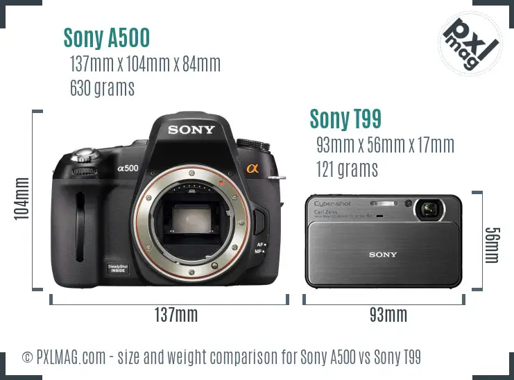 Sony A500 vs Sony T99 size comparison