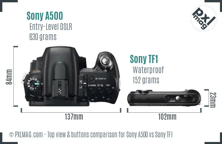 Sony A500 vs Sony TF1 top view buttons comparison