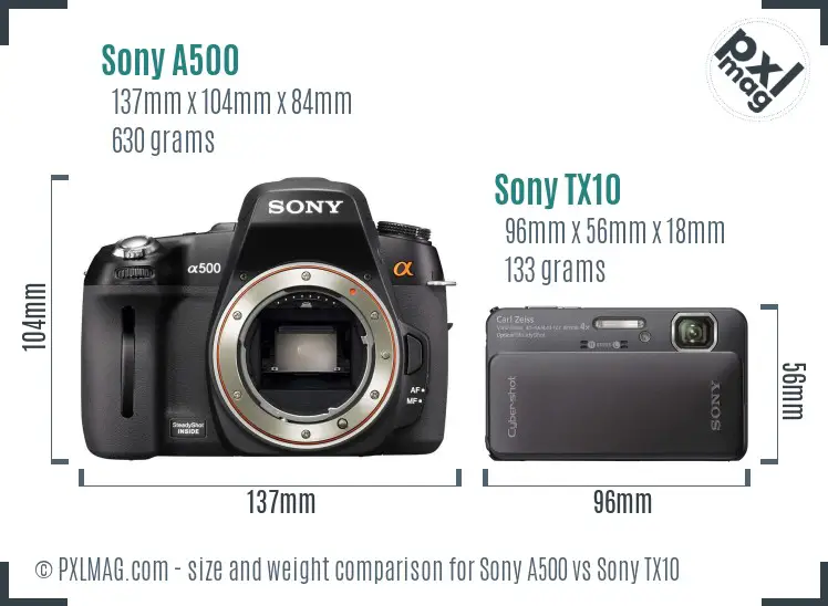 Sony A500 vs Sony TX10 size comparison