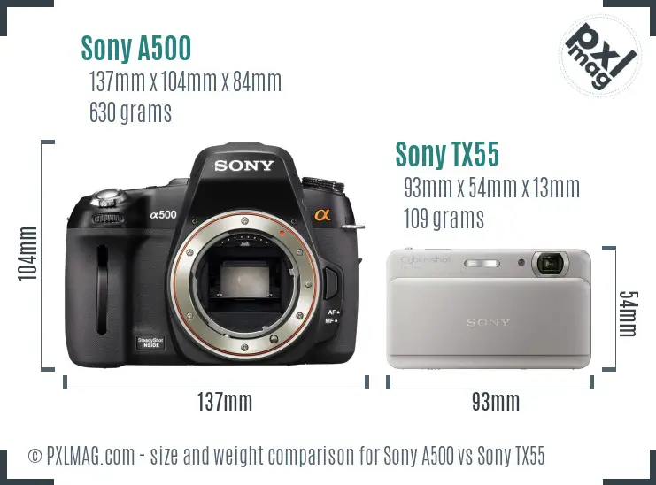 Sony A500 vs Sony TX55 size comparison