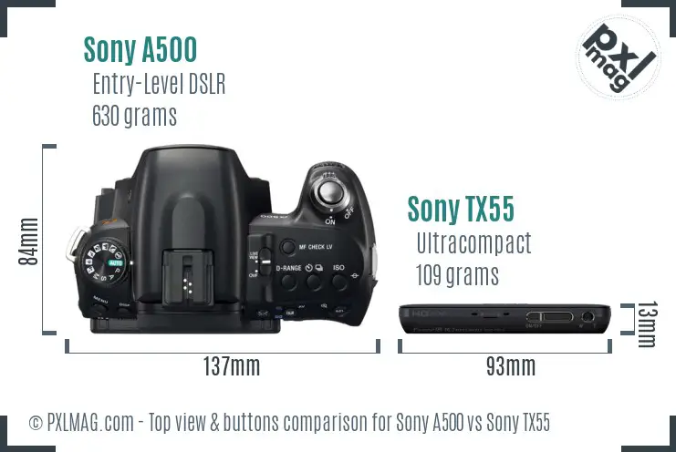 Sony A500 vs Sony TX55 top view buttons comparison