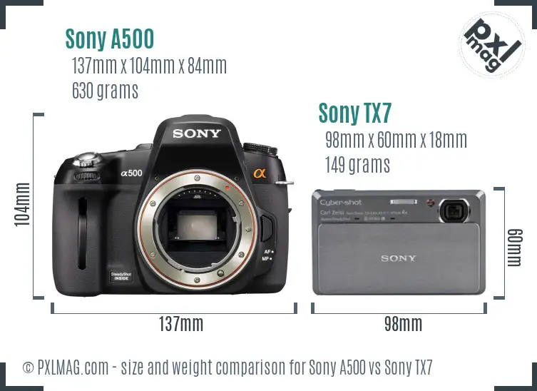 Sony A500 vs Sony TX7 size comparison
