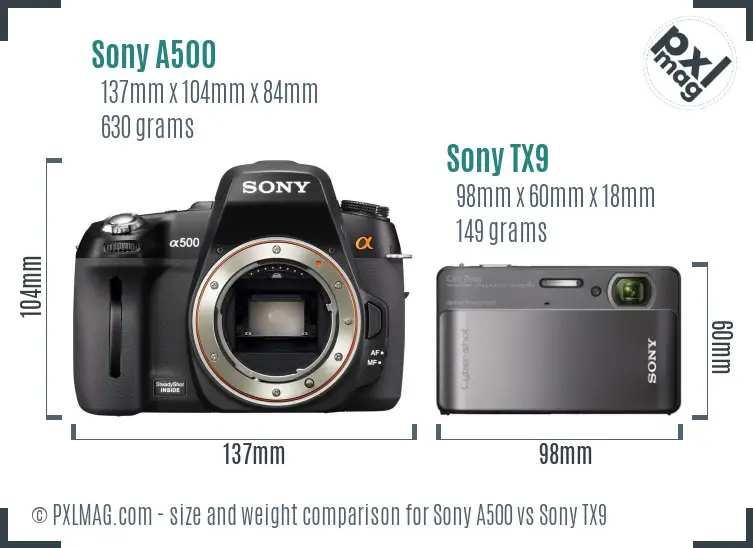 Sony A500 vs Sony TX9 size comparison