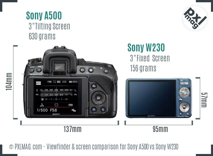 Sony A500 vs Sony W230 Screen and Viewfinder comparison