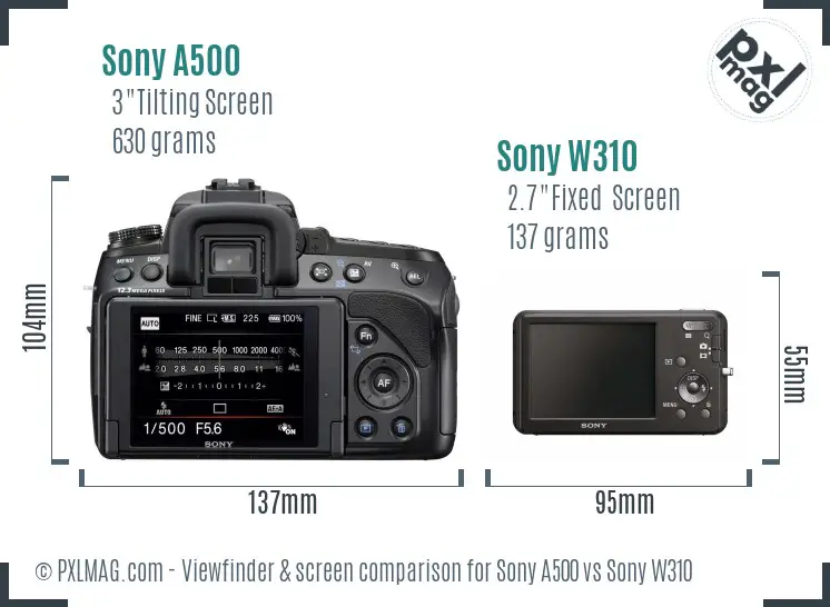 Sony A500 vs Sony W310 Screen and Viewfinder comparison