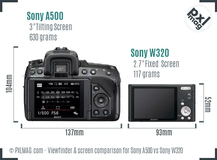 Sony A500 vs Sony W320 Screen and Viewfinder comparison
